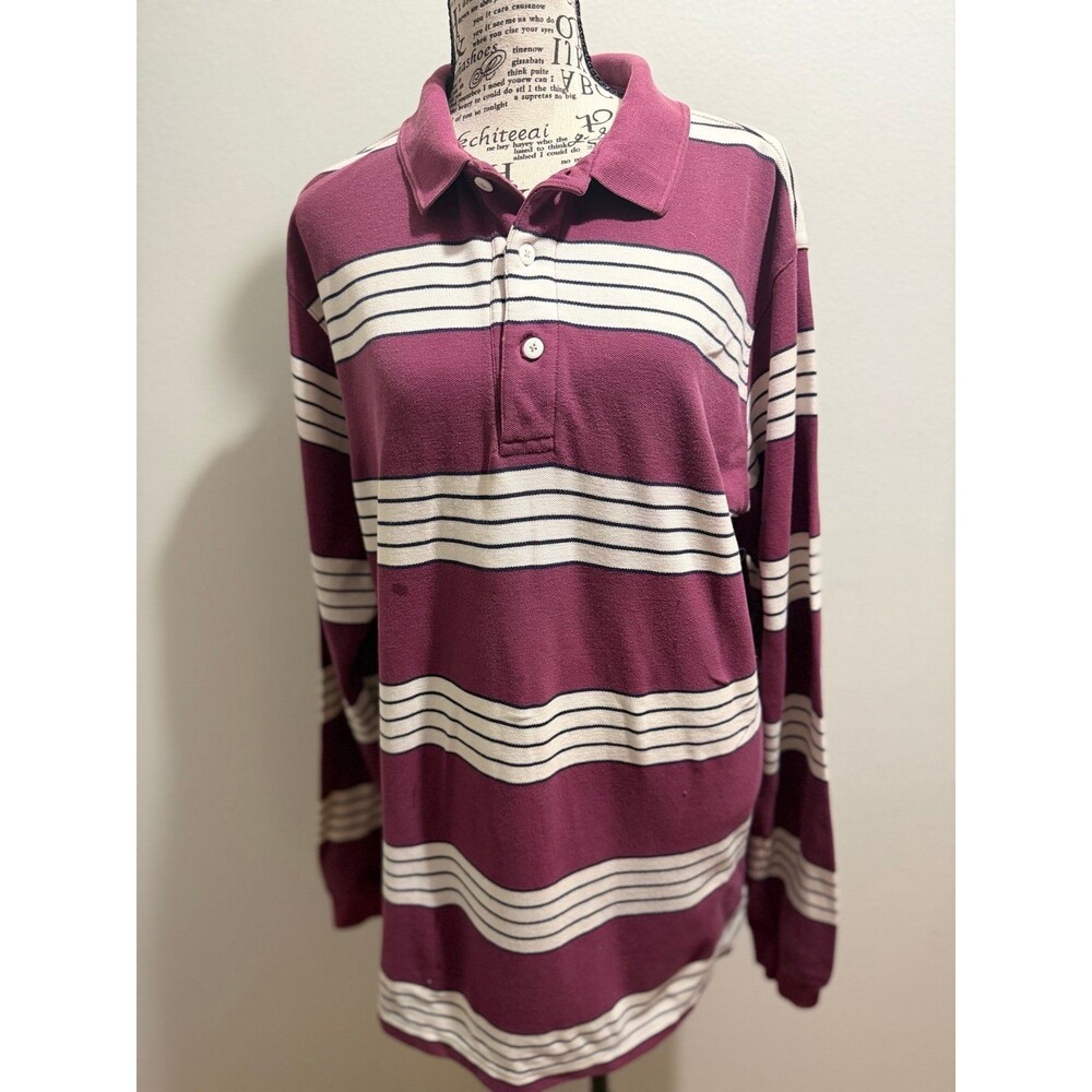 Preppy Vintage Eddie Bauer 90’s/Y2K Stripe Long Sleeve Rugby Polo Shirt XL Tall